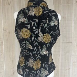 90’s J KARA Beaded Flower High Neck Top Black Elegant Evening Chic Sleeveless L